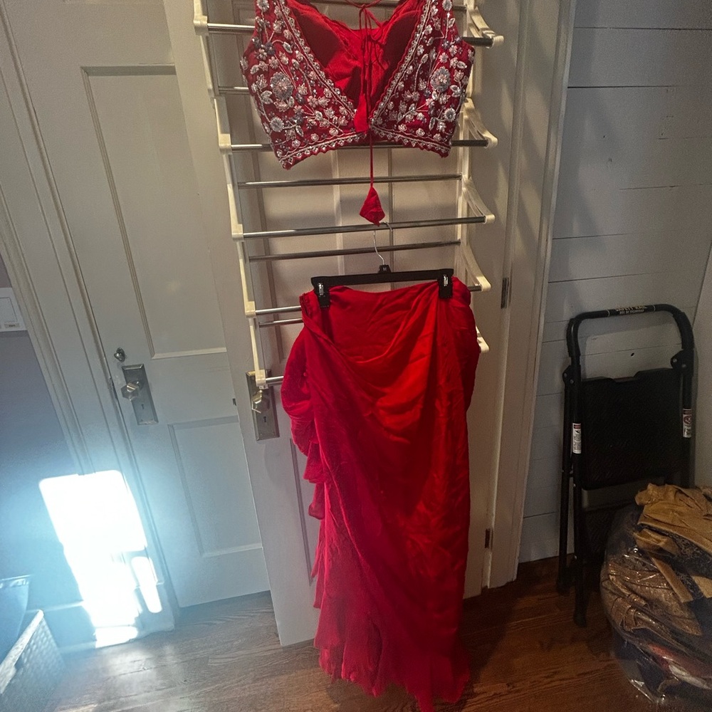 Elegant stunning Red Embroidered Women's  2 piece sari